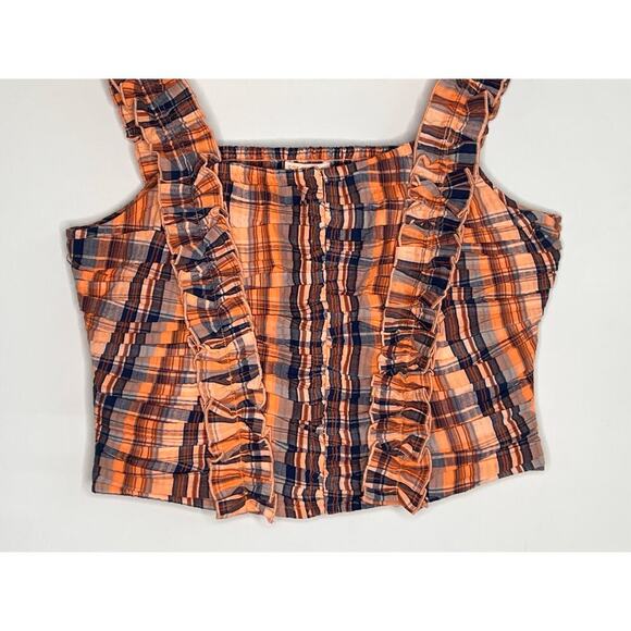 Verb by Pallavi Singhee Ruffled Plaid Tank Top Orange Motif Women's Size M NWT - Picture 4 of 9
